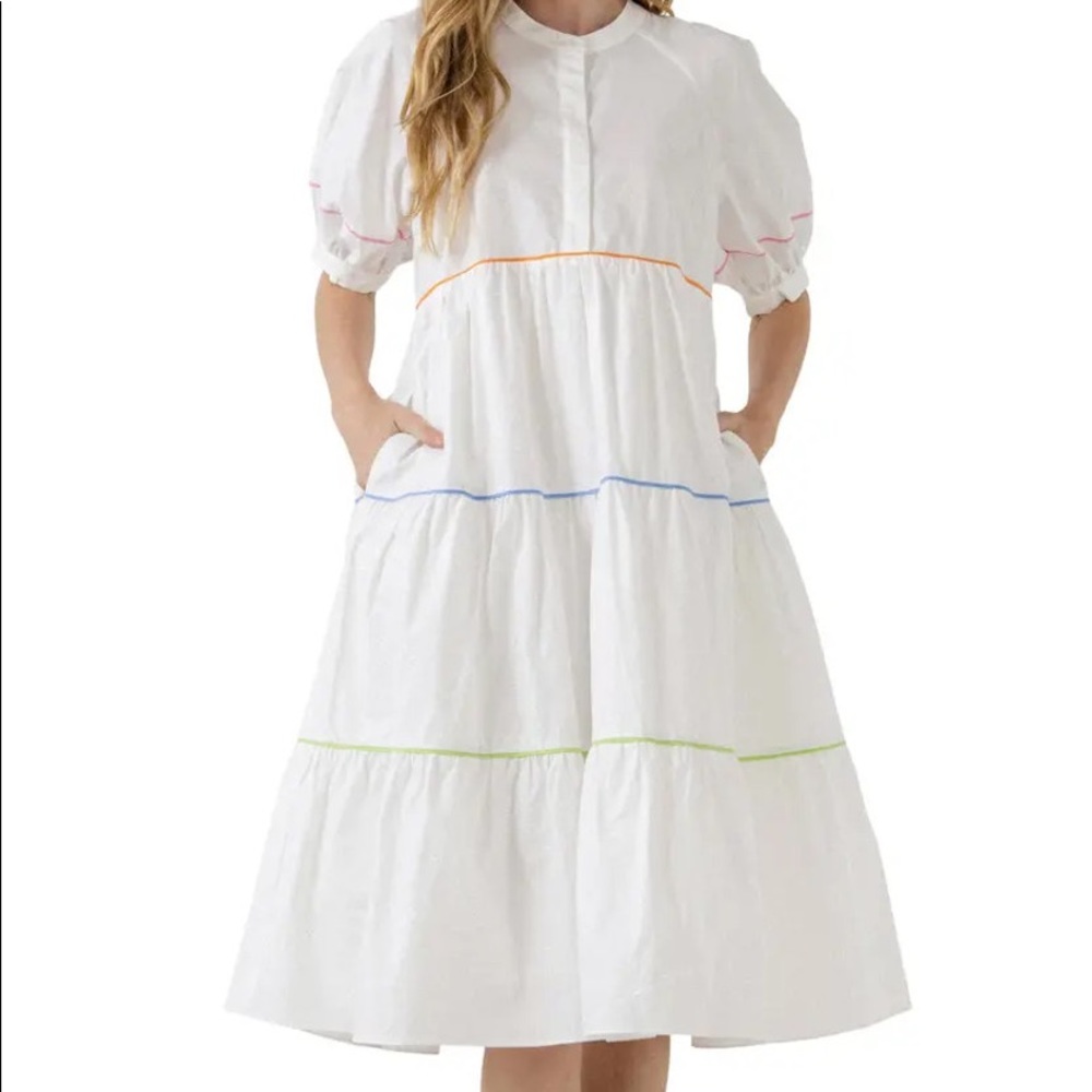English Factory poplin dress with multicolored piping